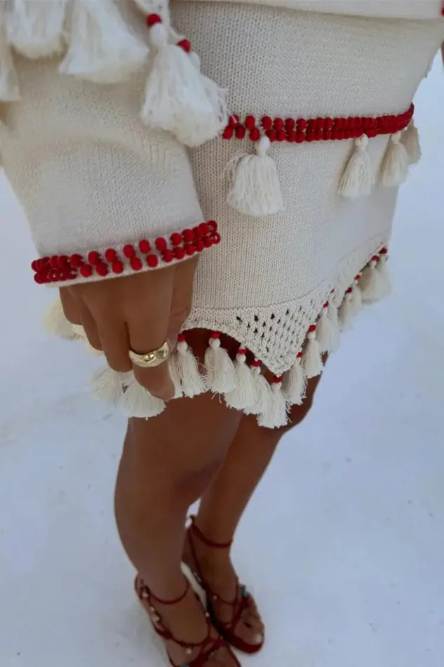 Never Fully Dressed Ivory And Red Jake Skirt Women Knitwear Never Fully Dressed Ivory And Red Jake Skirt Women Knitwear
