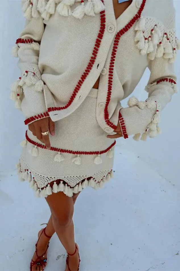 Never Fully Dressed Ivory And Red Jake Skirt Women Knitwear Never Fully Dressed Ivory And Red Jake Skirt Women Knitwear