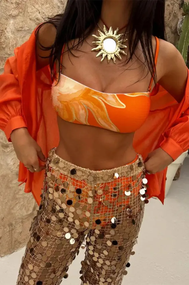 Never Fully Dressed Orange Miley Shirt Women Swim