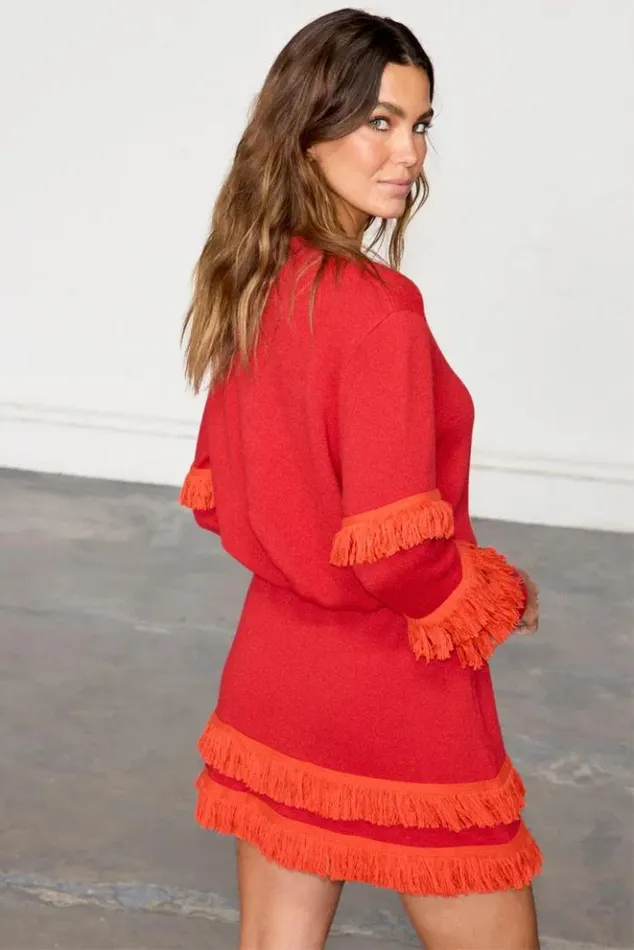 Never Fully Dressed Red Fringe Holly Cardigan Women Knitwear