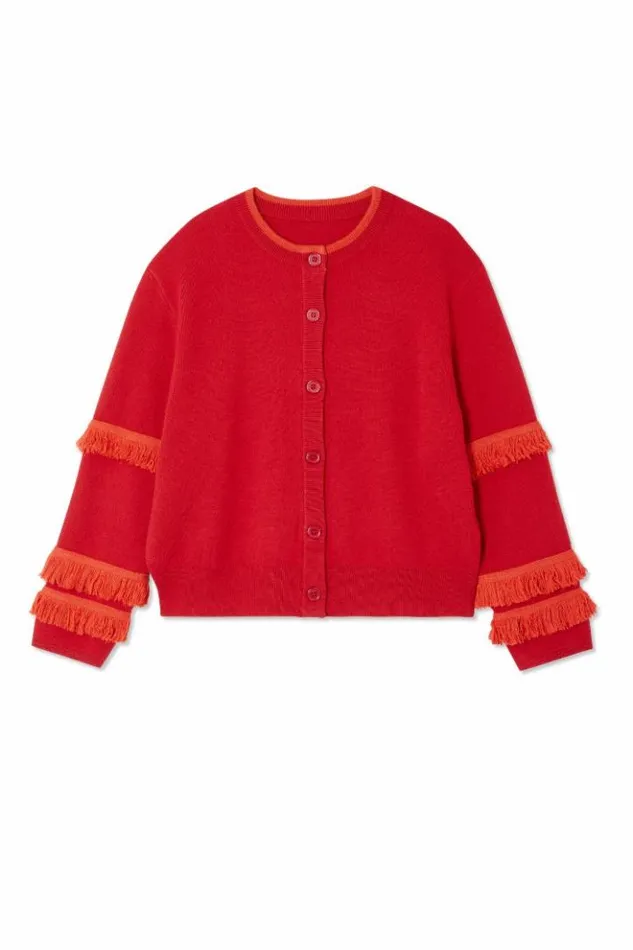 Never Fully Dressed Red Fringe Holly Cardigan Women Knitwear