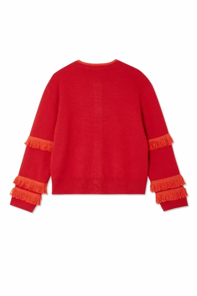 Never Fully Dressed Red Fringe Holly Cardigan Women Knitwear