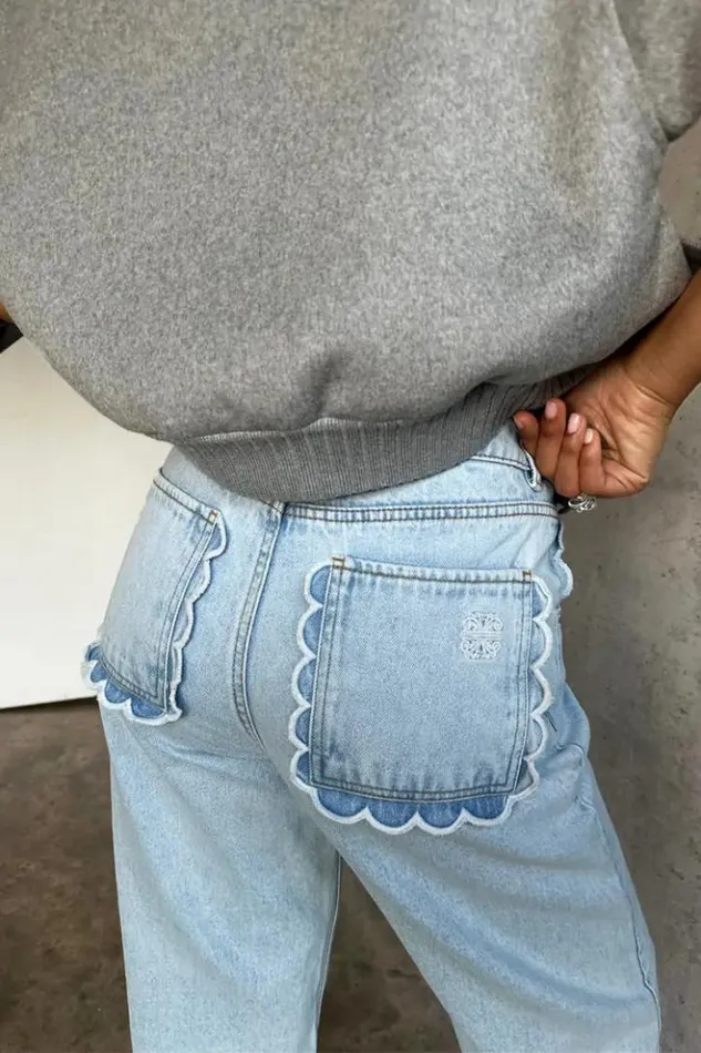 Never Fully Dressed Scallop Detail Straight Leg Jeans Women Trousers and Shorts