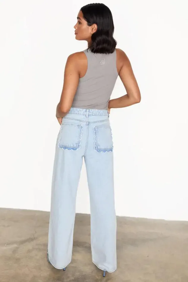 Never Fully Dressed Scallop Detail Straight Leg Jeans Women Trousers and Shorts