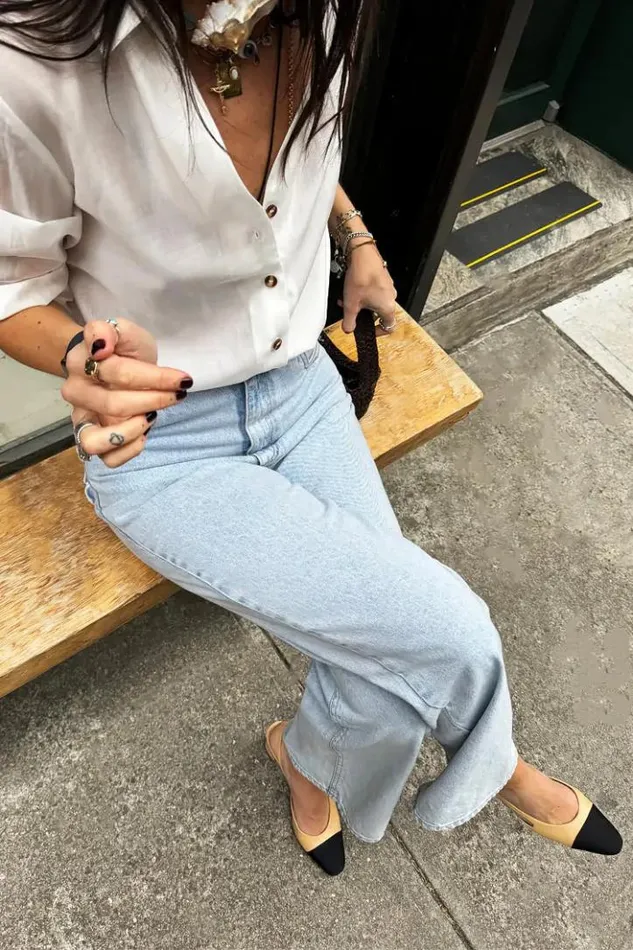 Never Fully Dressed Scallop Detail Straight Leg Jeans Women Trousers and Shorts