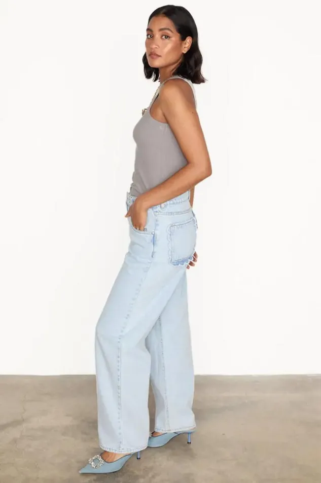 Never Fully Dressed Scallop Detail Straight Leg Jeans Women Trousers and Shorts