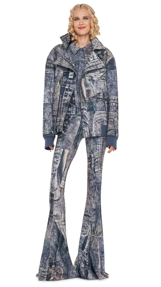 Norma Kamali Bottoms FISHTAIL JEAN Blacknavy Denim Print 8211 Clothing