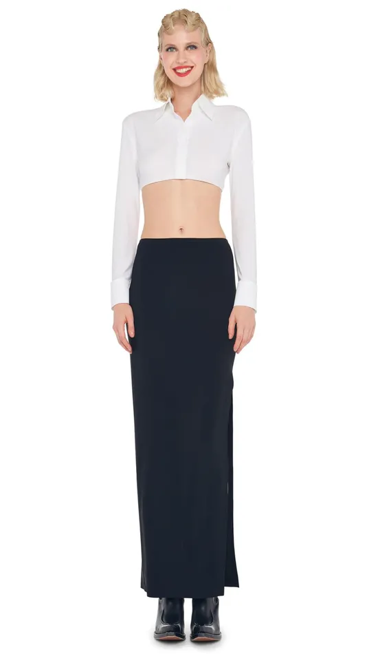 Norma Kamali Bottoms SIDE SLIT LONG SKIRT Black 8211 Clothing