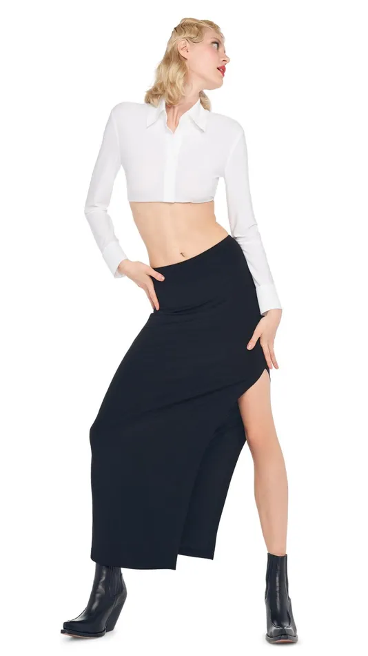 Norma Kamali Bottoms SIDE SLIT LONG SKIRT Black 8211 Clothing