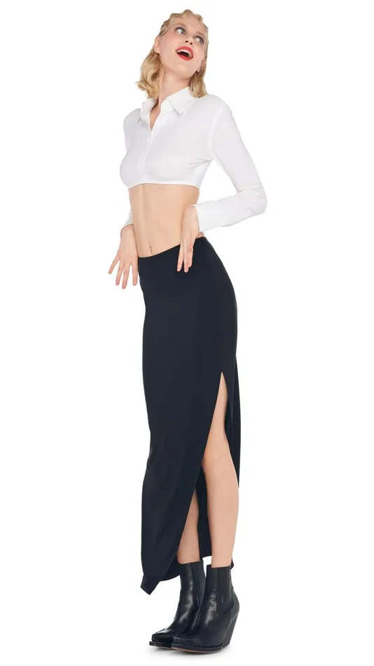 Norma Kamali Bottoms SIDE SLIT LONG SKIRT Black 8211 Clothing