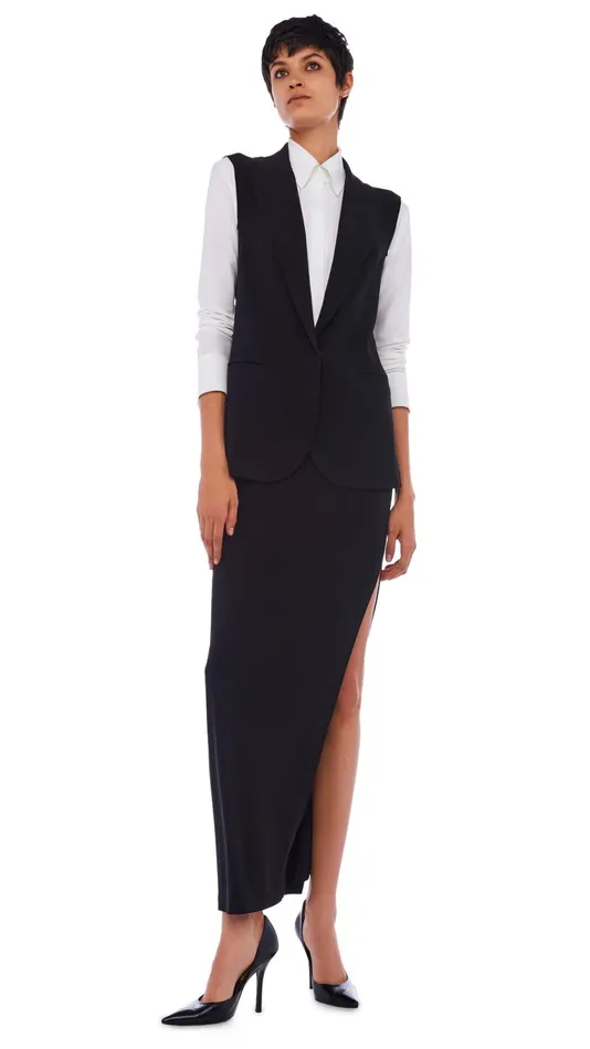 Norma Kamali Bottoms SIDE SLIT LONG SKIRT Black 8211 Clothing