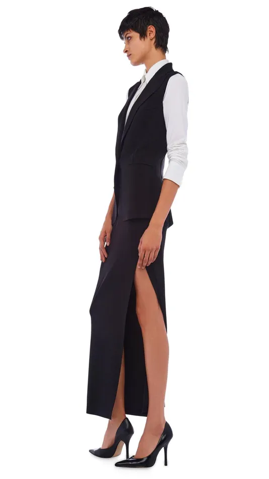 Norma Kamali Bottoms SIDE SLIT LONG SKIRT Black 8211 Clothing