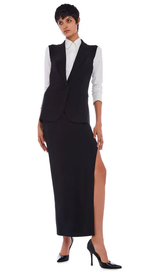 Norma Kamali Bottoms SIDE SLIT LONG SKIRT Black 8211 Clothing