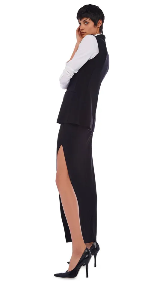 Norma Kamali Bottoms SIDE SLIT LONG SKIRT Black 8211 Clothing