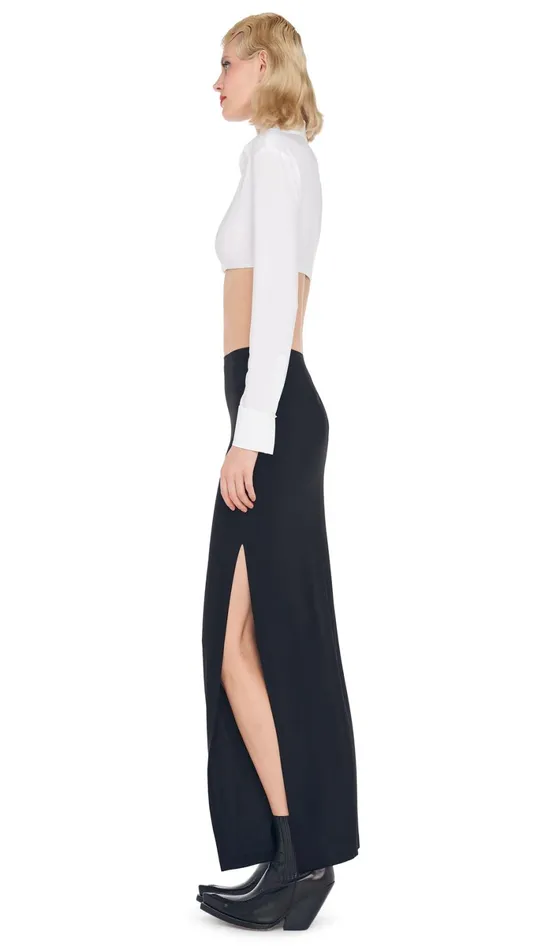 Norma Kamali Bottoms SIDE SLIT LONG SKIRT Black 8211 Clothing
