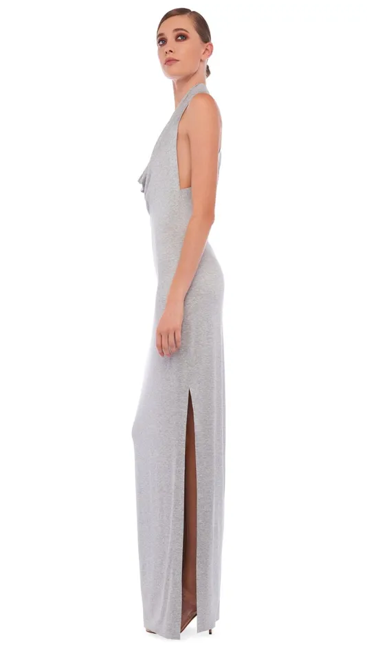 Norma Kamali Dresses HALTER NEETA SIDE SLIT GOWN Light Grey 8211 Clothing
