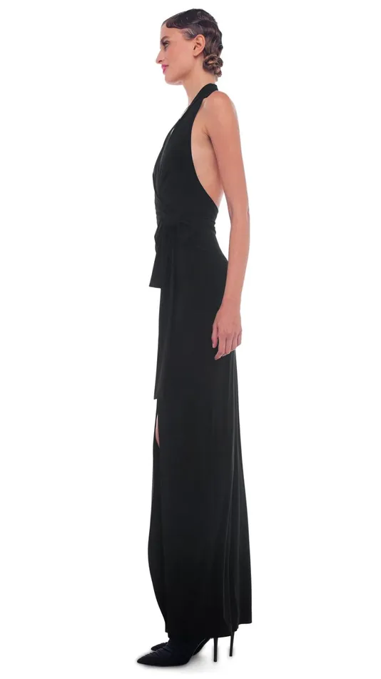 Norma Kamali Dresses HALTER WRAP STRAIGHT GOWN Black 8211 Clothing