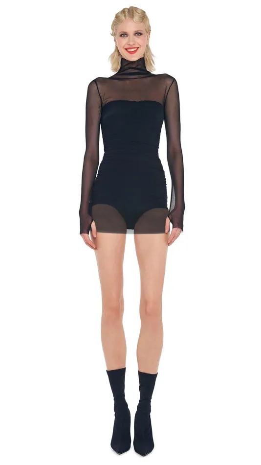 Norma Kamali Dresses TURTLENECK PICKLEBALL DRESS Blackblack Mesh 8211 Clothing Norma Kamali Dresses TURTLENECK PICKLEBALL DRESS Blackblack Mesh 8211 Clothing