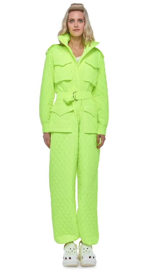 Norma Kamali Jumpsuits QUILTED OS CARGO JUMPSUIT Highlighter 8211 Clothing