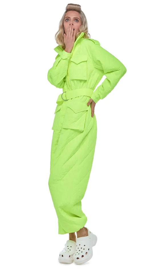 Norma Kamali Jumpsuits QUILTED OS CARGO JUMPSUIT Highlighter 8211 Clothing