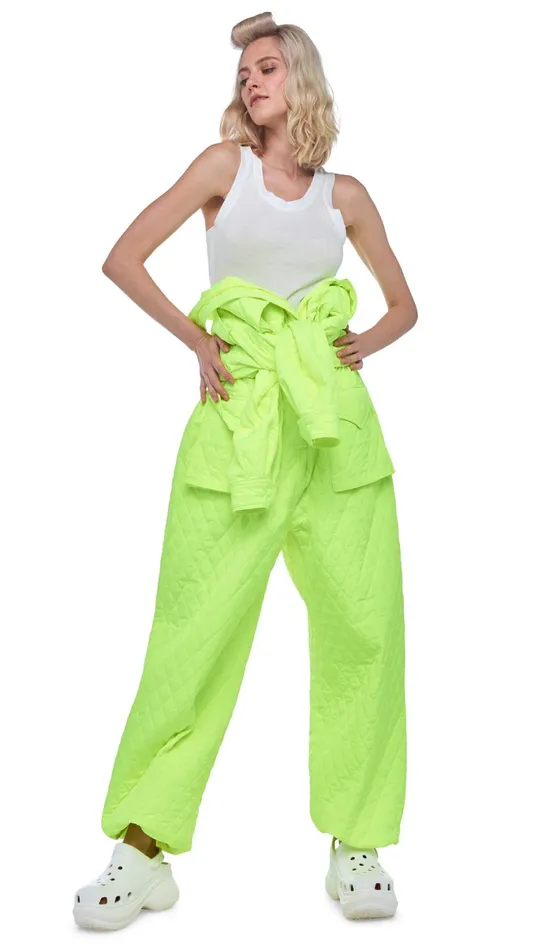Norma Kamali Jumpsuits QUILTED OS CARGO JUMPSUIT Highlighter 8211 Clothing