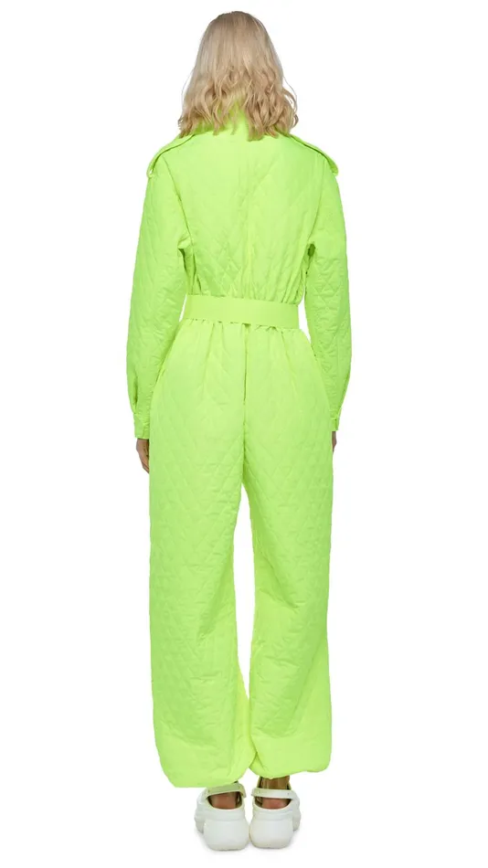 Norma Kamali Jumpsuits QUILTED OS CARGO JUMPSUIT Highlighter 8211 Clothing