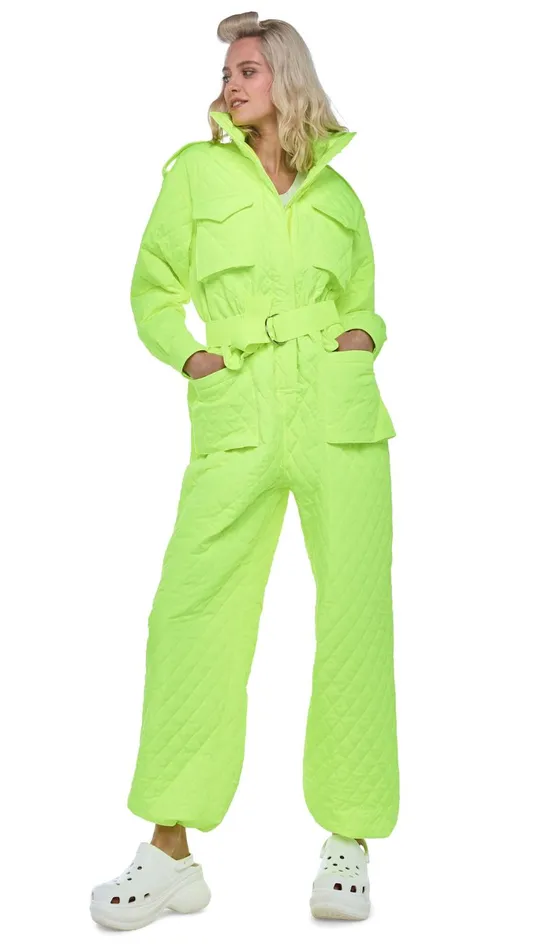 Norma Kamali Jumpsuits QUILTED OS CARGO JUMPSUIT Highlighter 8211 Clothing
