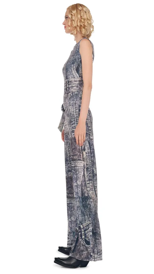 Norma Kamali Jumpsuits SLEEVELESS JUMPSUIT Blacknavy Denim Print 8211 Clothing Norma Kamali Jumpsuits SLEEVELESS JUMPSUIT Blacknavy Denim Print 8211 Clothing