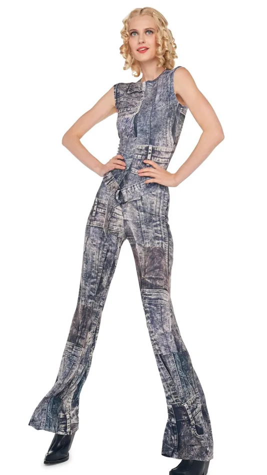 Norma Kamali Jumpsuits SLEEVELESS JUMPSUIT Blacknavy Denim Print 8211 Clothing Norma Kamali Jumpsuits SLEEVELESS JUMPSUIT Blacknavy Denim Print 8211 Clothing