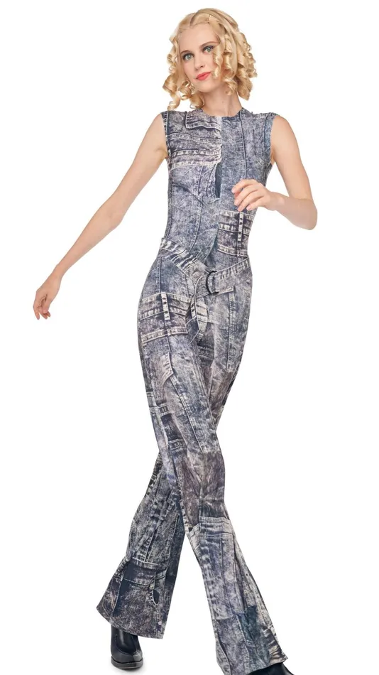 Norma Kamali Jumpsuits SLEEVELESS JUMPSUIT Blacknavy Denim Print 8211 Clothing Norma Kamali Jumpsuits SLEEVELESS JUMPSUIT Blacknavy Denim Print 8211 Clothing