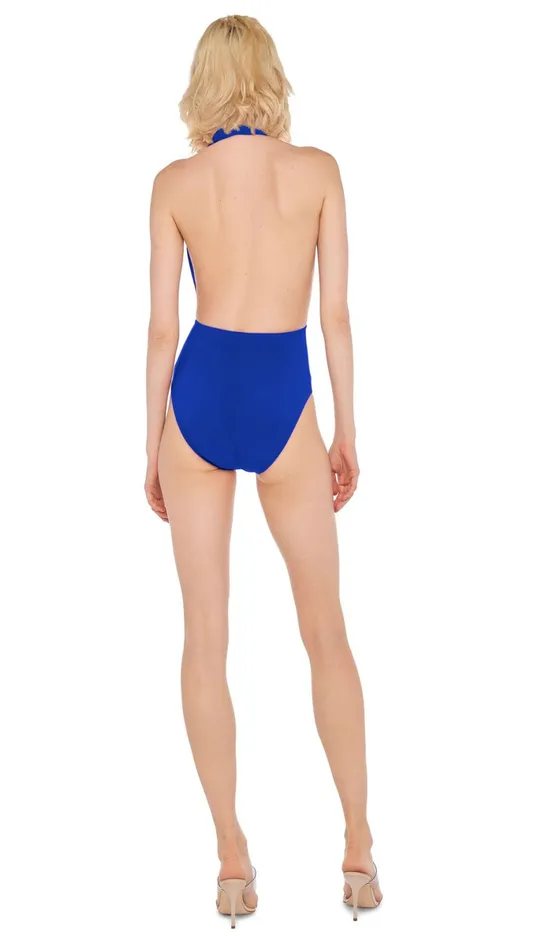 Norma Kamali Swimwear HALTER LOW BACK MIO Electric Blue 8211 Clothing