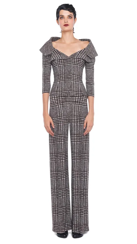 Norma Kamali Tops OFF SHOULDER SB JACKET Chocolate Glenn Plaid Tweed 8211 Clothing Norma Kamali Tops OFF SHOULDER SB JACKET Chocolate Glenn Plaid Tweed 8211 Clothing