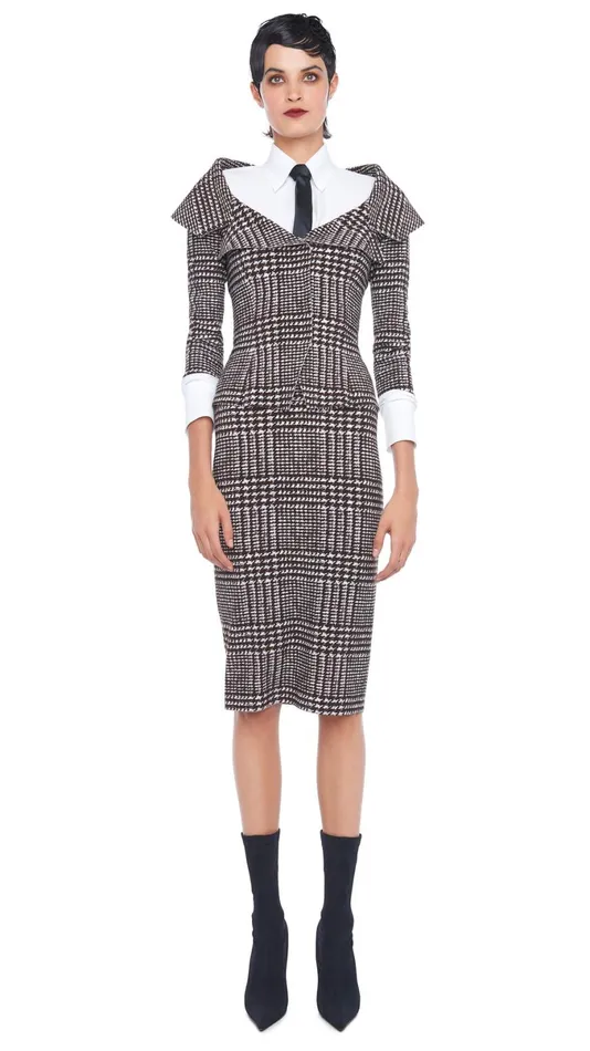 Norma Kamali Tops OFF SHOULDER SB JACKET Chocolate Glenn Plaid Tweed 8211 Clothing Norma Kamali Tops OFF SHOULDER SB JACKET Chocolate Glenn Plaid Tweed 8211 Clothing