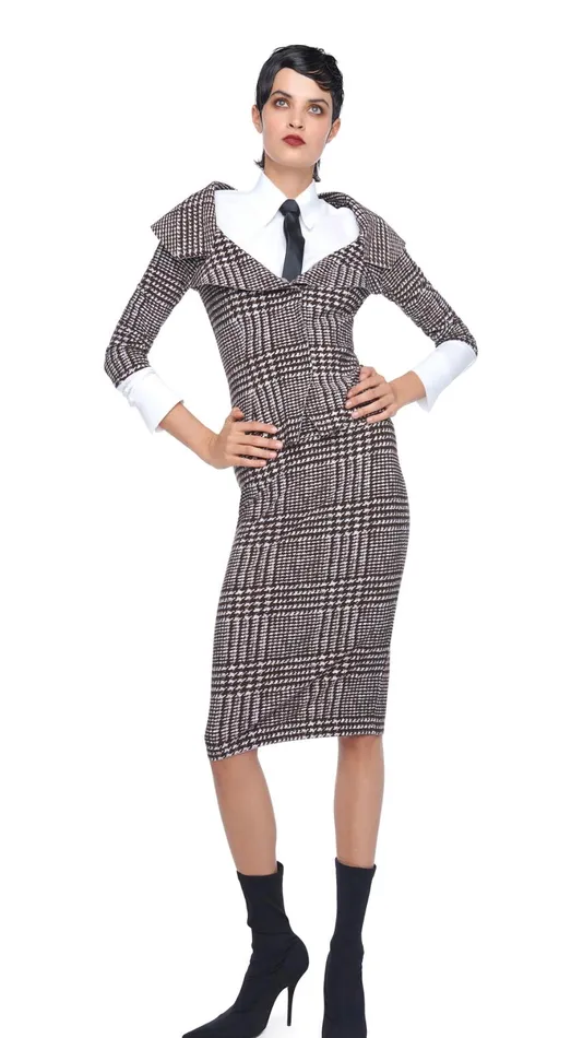 Norma Kamali Tops OFF SHOULDER SB JACKET Chocolate Glenn Plaid Tweed 8211 Clothing Norma Kamali Tops OFF SHOULDER SB JACKET Chocolate Glenn Plaid Tweed 8211 Clothing