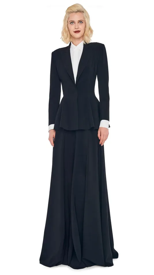Norma Kamali Wardrobe LONG GRACE SKIRT With SINGLE BREASTED PEPLUM JACKET 8211 Clothing Norma Kamali Wardrobe LONG GRACE SKIRT With SINGLE BREASTED PEPLUM JACKET 8211 Clothing