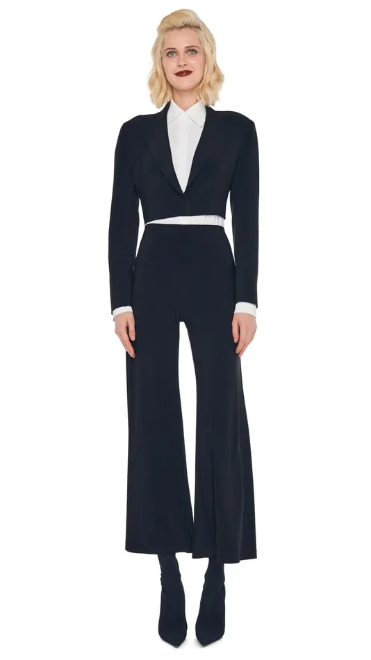 Norma Kamali Wardrobe SHORT STRAIGHT LEG PANT With CROPPED SINGLE BREASTED JACKET 8211 Clothing Norma Kamali Wardrobe SHORT STRAIGHT LEG PANT With CROPPED SINGLE BREASTED JACKET 8211 Clothing