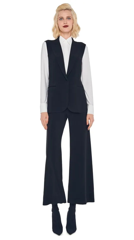 Norma Kamali Wardrobe SHORT STRAIGHT LEG PANT With SLEEVELESS SINGLE BREASTED JACKET 8211 Clothing Norma Kamali Wardrobe SHORT STRAIGHT LEG PANT With SLEEVELESS SINGLE BREASTED JACKET 8211 Clothing