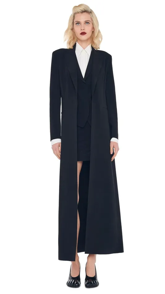 Norma Kamali Wardrobe SIDE SLIT MINI SKIRT With SINGLE BREASTED COAT 8211 Clothing Norma Kamali Wardrobe SIDE SLIT MINI SKIRT With SINGLE BREASTED COAT 8211 Clothing