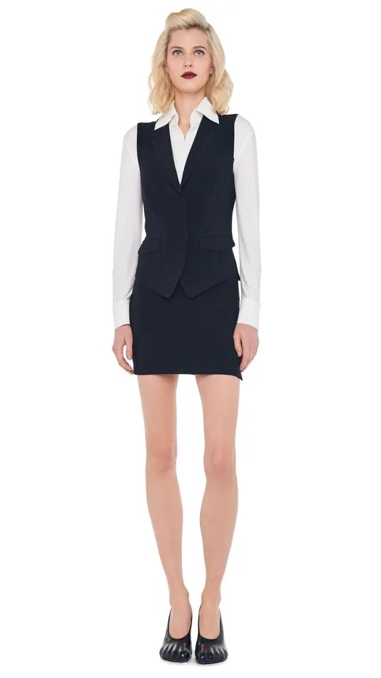 Norma Kamali Wardrobe SIDE SLIT MINI SKIRT With VEST WITH LAPEL 8211 Clothing Norma Kamali Wardrobe SIDE SLIT MINI SKIRT With VEST WITH LAPEL 8211 Clothing