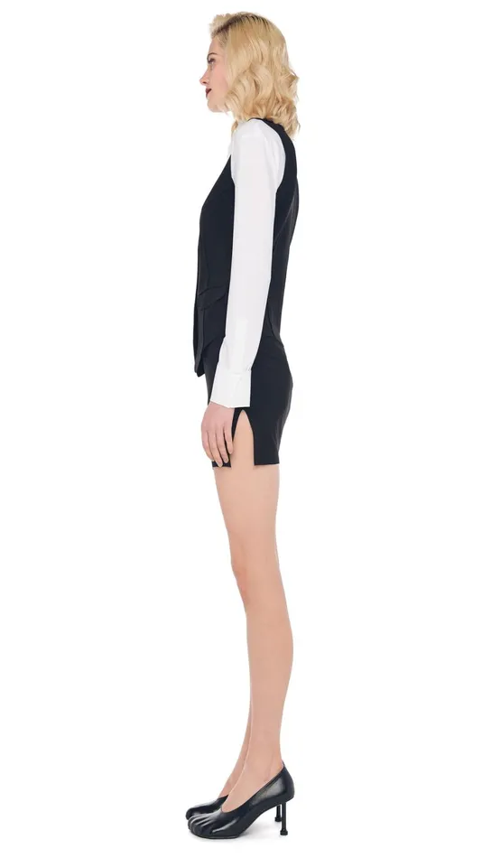 Norma Kamali Wardrobe SIDE SLIT MINI SKIRT With VEST WITH LAPEL 8211 Clothing Norma Kamali Wardrobe SIDE SLIT MINI SKIRT With VEST WITH LAPEL 8211 Clothing