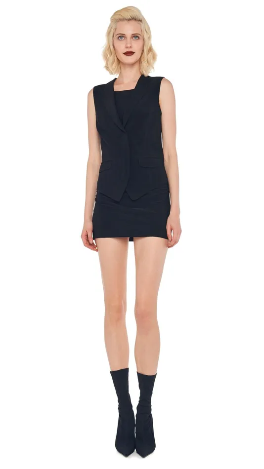 Norma Kamali Wardrobe SLEEVELESS PICKLEBALL MINI DRESS With VEST WITH LAPEL 8211 Clothing Norma Kamali Wardrobe SLEEVELESS PICKLEBALL MINI DRESS With VEST WITH LAPEL 8211 Clothing