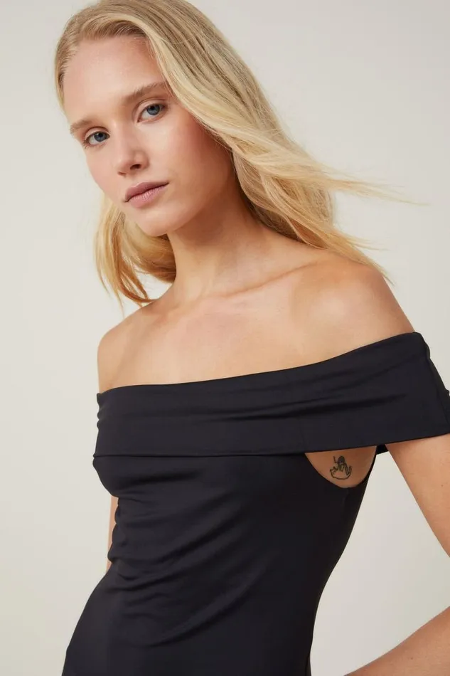 Off Shoulder Luxe Mini Dress Black Women Cotton On Dresses