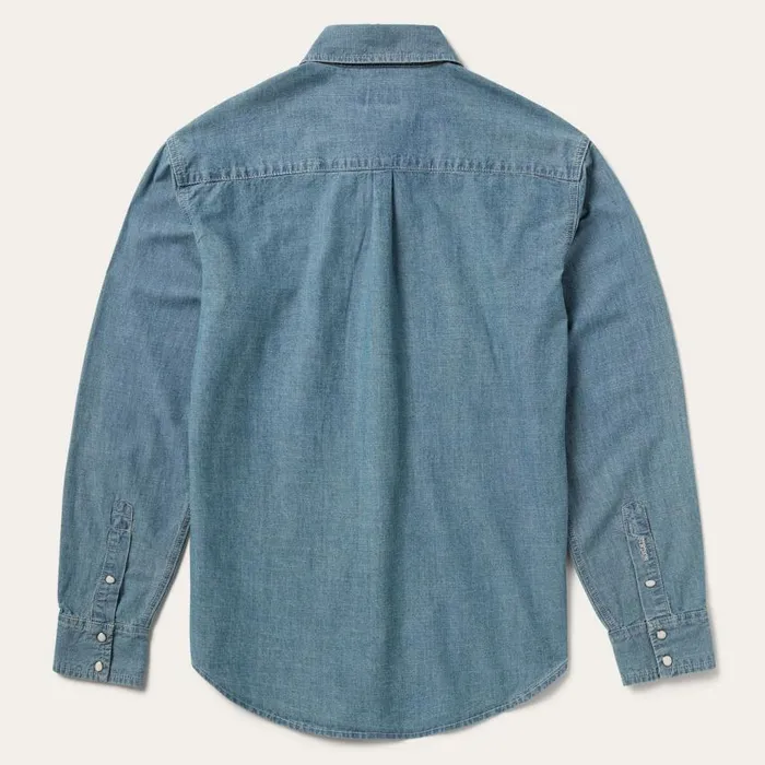 One Pocket Chambray Denim Shirt Blue Men Stetson Western Shirts