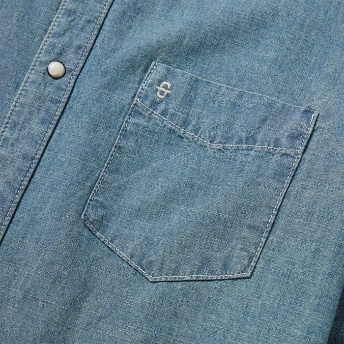 One Pocket Chambray Denim Shirt Blue Men Stetson Western Shirts