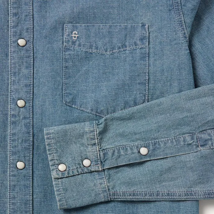 One Pocket Chambray Denim Shirt Blue Men Stetson Western Shirts