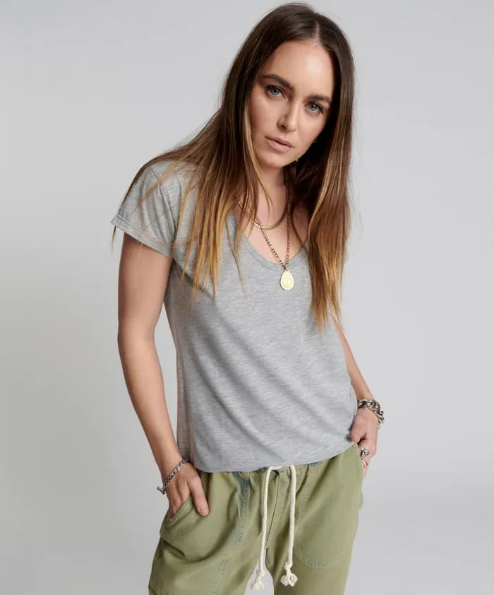 ONE TEASPOON SCOOP NECK BASIC TEE GREY Women One Teaspoon Tees and Tanks