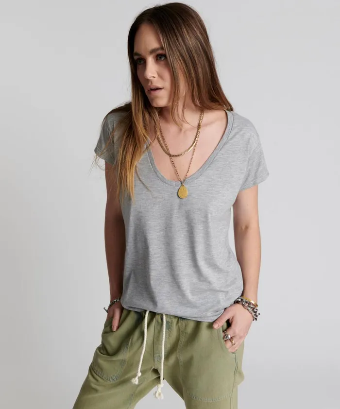 ONE TEASPOON SCOOP NECK BASIC TEE GREY Women One Teaspoon Tees and Tanks ONE TEASPOON SCOOP NECK BASIC TEE GREY Women One Teaspoon Tees and Tanks