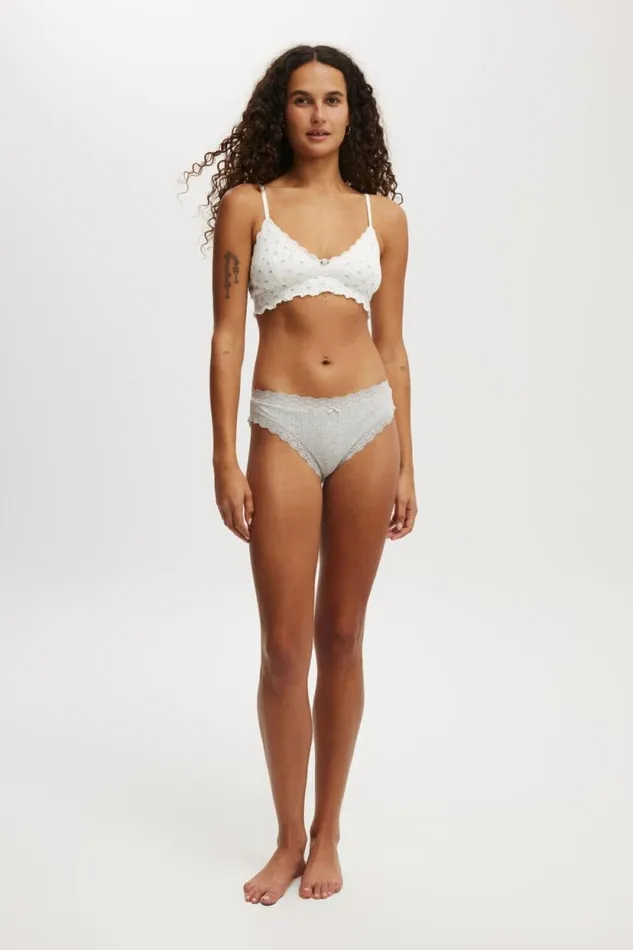 Organic Cotton Lace Bikini Brief Grey Marle Women Cotton On Panties