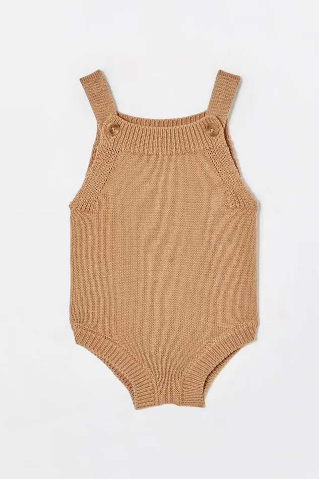 Organic Knit Bubbbysuit Taupy Brown Baby Cotton On Rompers and Bubbysuits