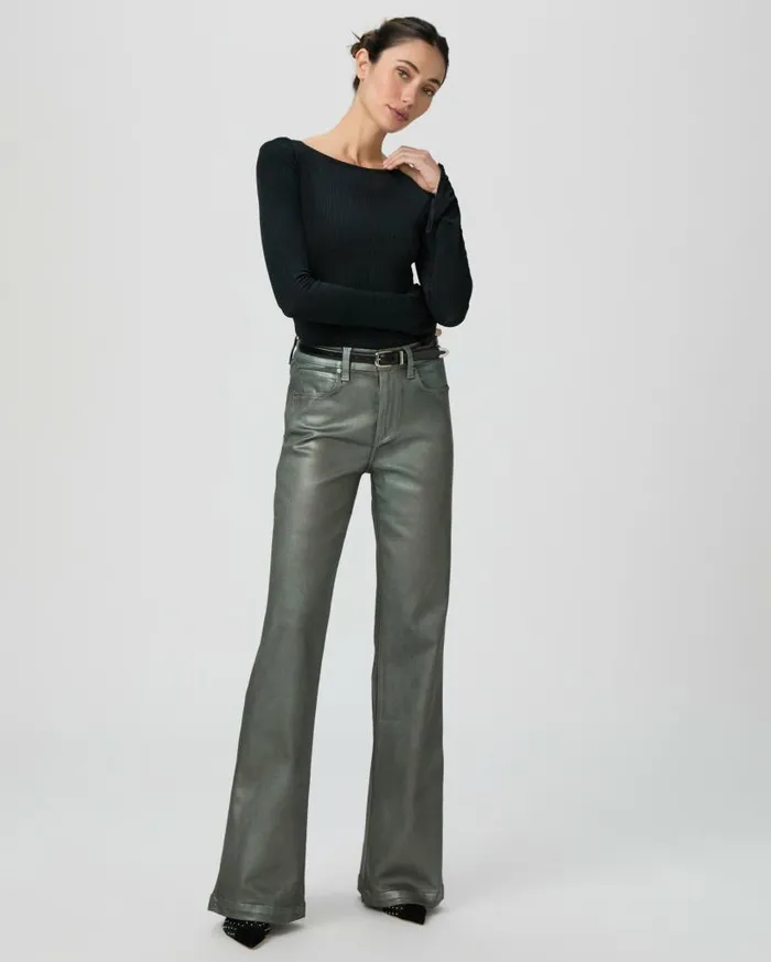 PAIGE Denim Women Leenah Wide Leg Jean 8211 Mystical Green Luxe Coating